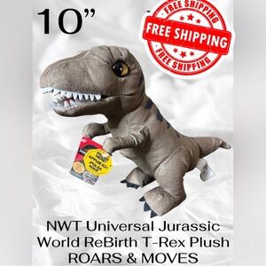 NWT Universal Jurassic World ReBirth 10" T-Rex Plush ROARS & MOVES FREE SHIPPING